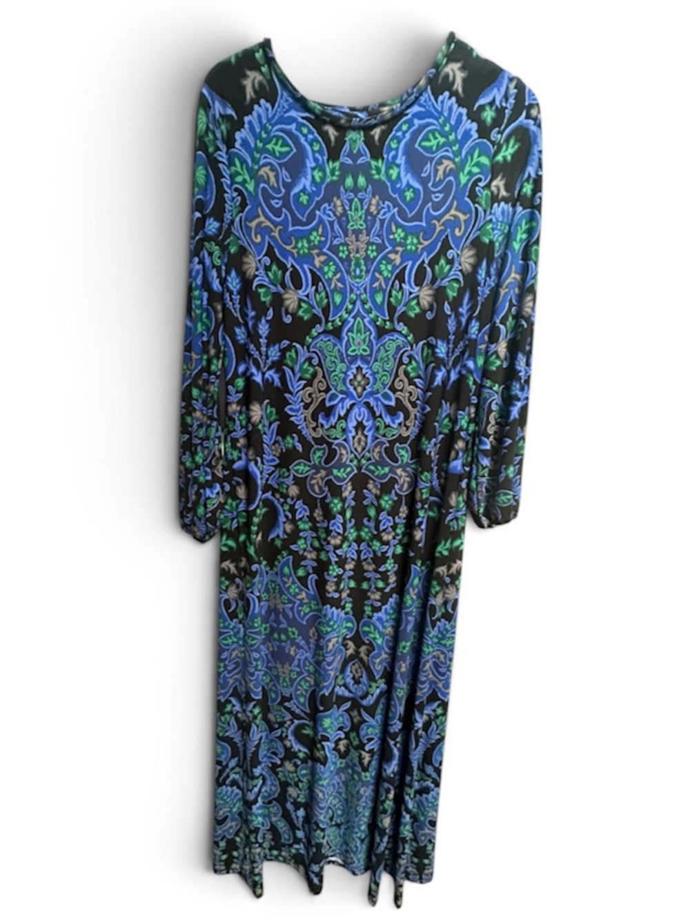 Chico's Black Maxi Dress with Blue & Green Paisley Print